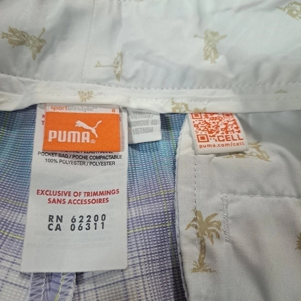 3 FOR 12 SALE Puma Golf Shorts 8 Blue Purple White Plaid Dry Cell Stretch Chino - Picture 6 of 13